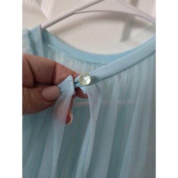 Vintage Large Blue Long Chiffon Nylon PEIGNOIR Nightgown Robe Sheer Lace - Picture 4 of 5